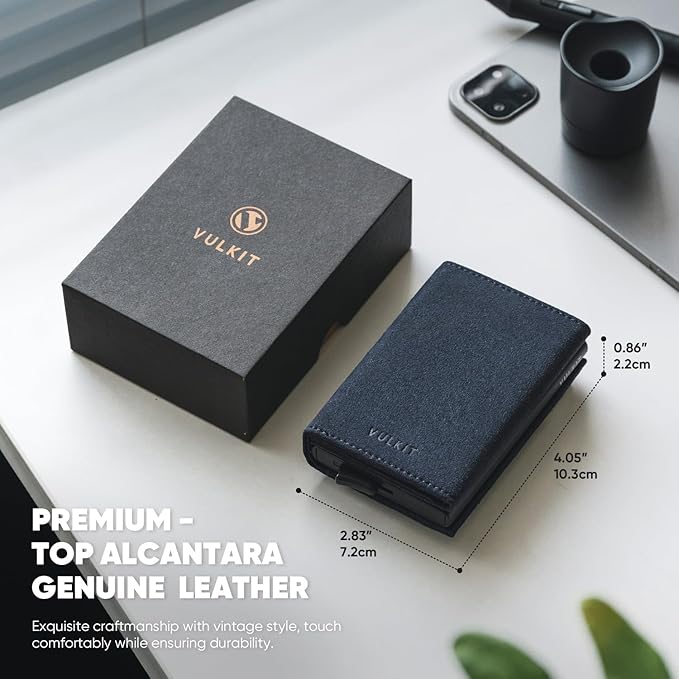 VULKIT Pop up Wallet Minimalist Cash Wallets RFID Blocking Leather Smart Credit Card Holder with Magnetic Closure for Men