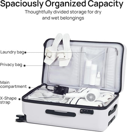 NINETYGO Carry On Suitcase, 20 Inch Carry-On Luggage with Double Spinner Wheels, Dry Wet Separate, PC Hard Case Suitcase, Lightweight Travel Luggage, TSA Approved (Solid White, Danube)