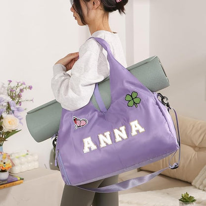 Personalized Duffel Bag Custom Sport Gym Travel Bags Embroidered Name Text Customized Dry Wet Separated Weekend Waterproof Bag for Women Men (C-Purple)