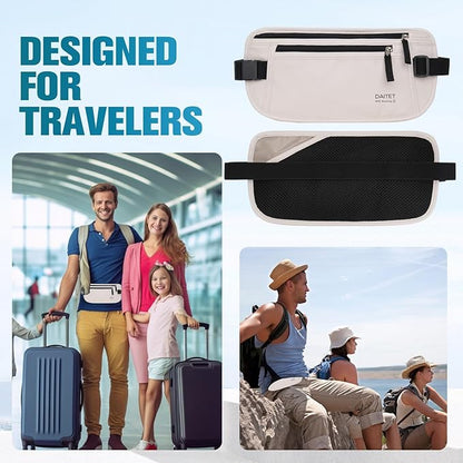 PU Leather Money Belt - Passport Holder Secure Hidden Travel Wallet with RFID Blocking, Undercover Fanny Pack(White)