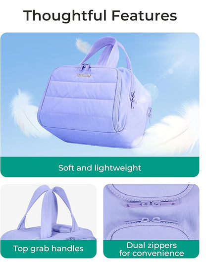 BAGSMART Travel Toiletry Bag, Crush Toiletry Bag for Women, Wide-open Puffy Toiletry Bags for Traveling, Large Travel Cosmetic Makeup Bag Organizer for Accessories,Toiletrie, Purple