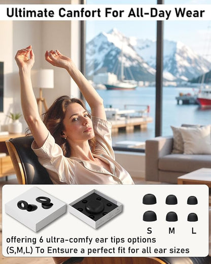 Ear Plugs for Sleeping,30db Noise Cancelling Earbuds with 8 Eartips and Carry Case,Reusable earplugs for Sleep,Focus,Snoring,Shooting,Motorcycle,Airplanes,Musicians. (Black, L-M-S-XS)