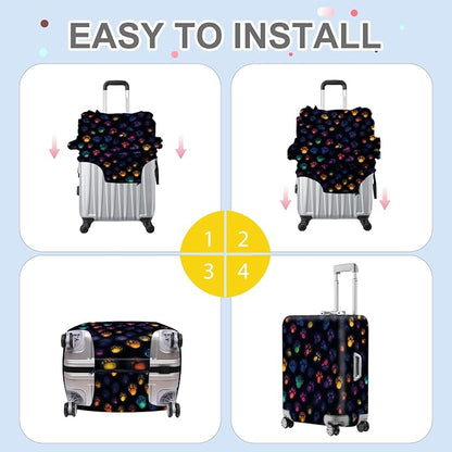 ANNA QUEEN Glow in the Dark Paw Prints Luggage Cover, Vibrant Rainbow Paw Design, Stretchable, Washable Travel Protector for 20-34 Inch Suitcases