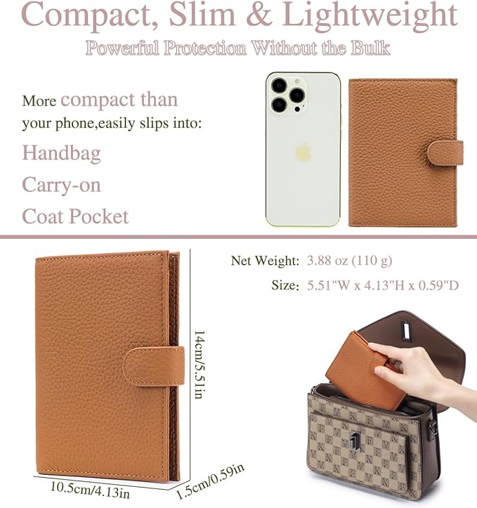 Leather RFID Passport Holder for Travel – Slim Passport Wallet for Women & Men with Card Slots, Zippered Coin Pocket, SIM Slot – Cash Slot Compact Travel Wallet Christmas Gift Box (Brown)