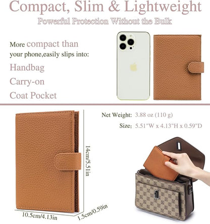 Leather RFID Passport Holder for Travel – Slim Passport Wallet for Women & Men with Card Slots, Zippered Coin Pocket, SIM Slot – Cash Slot Compact Travel Wallet Christmas Gift Box (Brown)