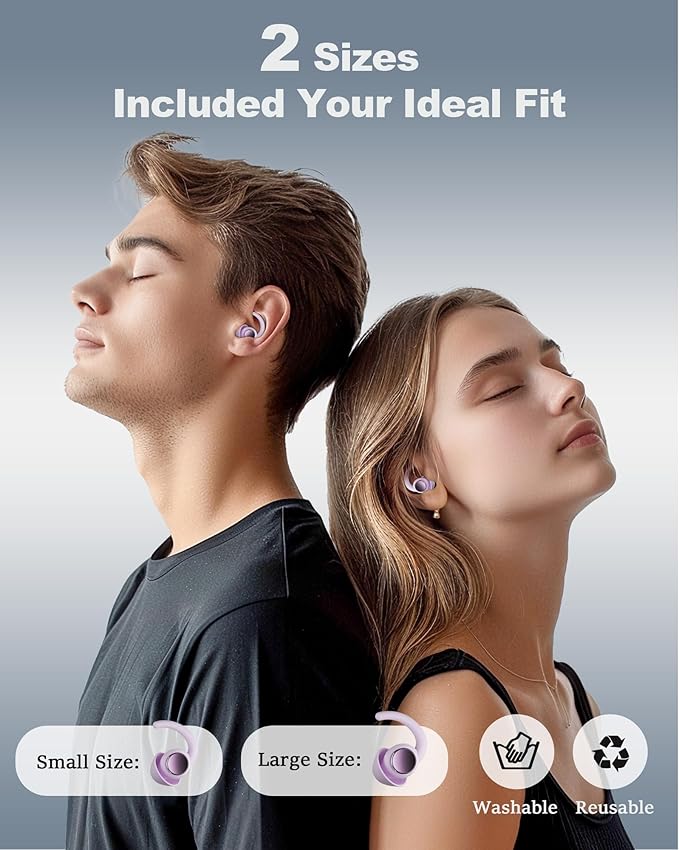 Ear Plugs for Sleeping - Noise Reduction Soft Silicone Earplugs, 2 Pairs Reusable Hearing Protection Earplugs for Noise Sensitivity, Sleep,Travel,Sound Reduction Noise Cancelling - Purple