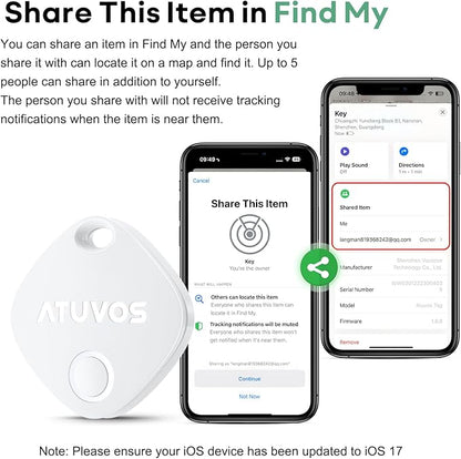 ATUVOS Air Tracker Tags-2 Pack, Bluetooth Luggage Tracker & Keys Finder Works with Apple Find My (iOS Only), Item Finders for Suitcases, Wallets, Bags, Waterproof IP67, Replaceable Battery, Anti-Lost