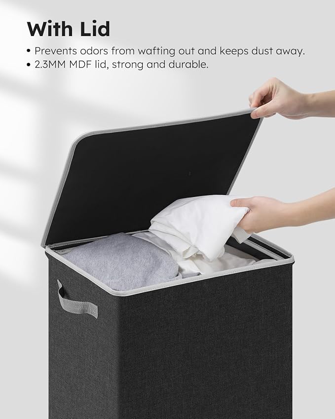 SOLEDI Laundry Hamper with Lid 90L Large & Tall Collapsible Laundry Basket, Clothes Hamper with Bag Removable Easy to Carry, Dirty Hampers for Bedroom, Bathroom, Dorm, College, Dark Grey