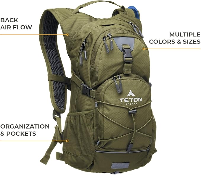 Teton Oasis/Trailrunner Hydration Backpack – Lightweight Water Pack with 2L/3L Bladder for Hiking, Running, Cycling, Biking – 2L/18L/22L Sizes – Sewn-in Rain Cover – Fits Men and Women