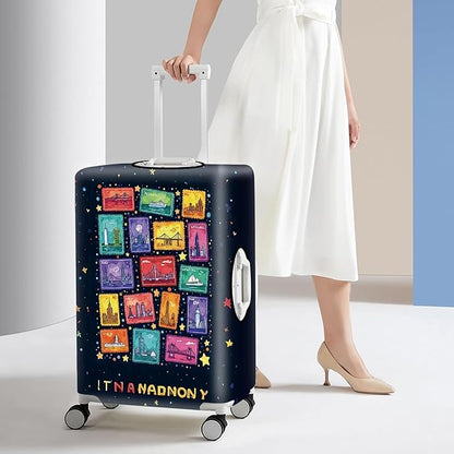 Colorful City Landmarks Luggage Cover – Fun and Vibrant Travel Suitcase Protector, Fits Wheeled Luggage for Stylish Travel,Fits 24''–26'' Suitcases (Size M)