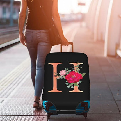 Floral Letter H Travel Luggage Cover Spandex Suitcase Protector Elastic Washable Stretch Suitcase Cover,Size S(Fit 18-21inch Suitcase)