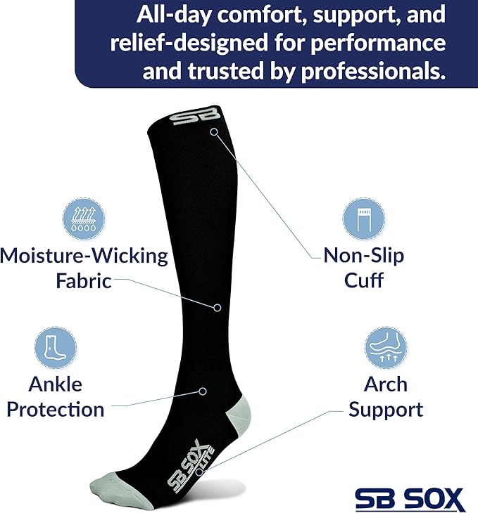 SB SOX Lite Compression Socks for Men & Women (15-20mmHg) – Best Compression Socks for Travel, Sports, and Daily Wear - XXL Sizes too!