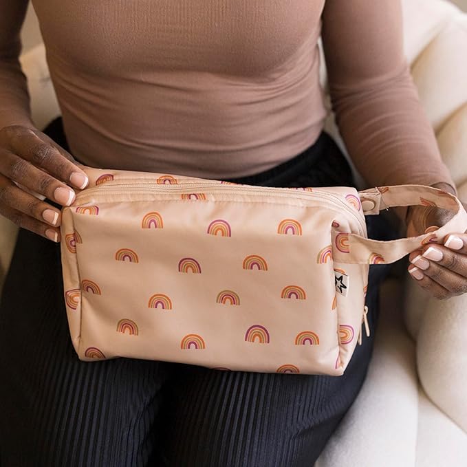 Tiny Twinkle Waterproof Travel Toiletry & Makeup Bag Organizer | Large Capacity Cosmetic Case with Compartments & Handle, A Thoughtful Travel Companion for Women（(Boho Rainbow)