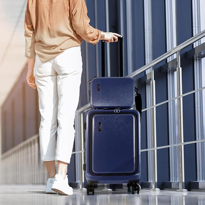 20 Inch Carry On Luggage 22x14x9 Airline Approved, Carry On Suitcase with Wheels, Hard-shell Carry-on Luggage, Durable Luggage Carry-On, Navy Small Suitcase with Cosmetic Case