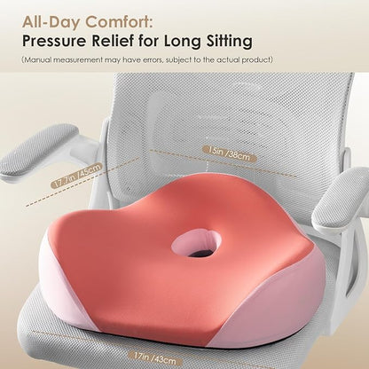FLORICH Seat Cushion, Memory Foam Seat Cushion for Car Office Chair, Ergonomic Office Seat Chair Cushion for Sciatica Pain Relief, Larger Seat Cushion for for Long Sitting Office Workers - Pink