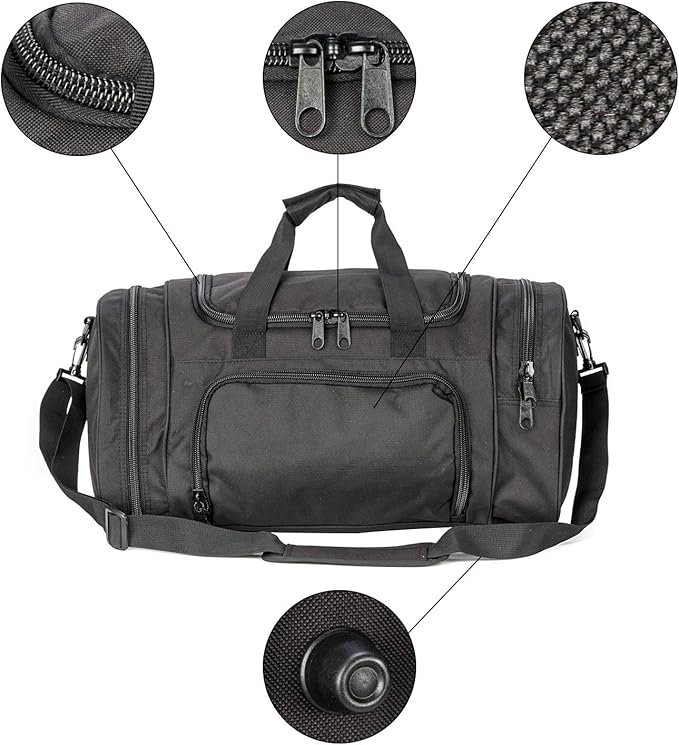 Small Duffel Bag Military Tactical Outdoor Gym Bag with Shoes Compartment for Sports Camping Hunting (Black)