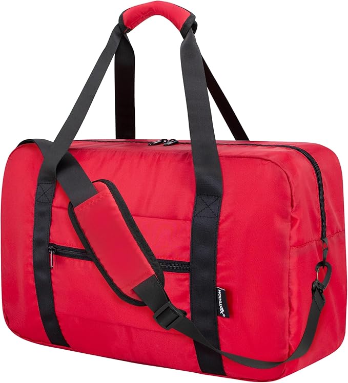 Foldable Travel Duffle Bag, Airlines Approved Carry On Bag Weekender Overnight Bag for Men Women, 40L (Red)