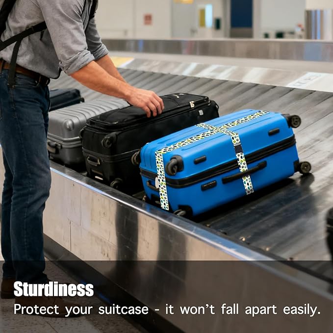 Nuxovilar Luggage Straps of 2 Set Pet Paws Bowls Tennis Balls Pattern, 1.96x90.5 inches - Luggage Straps for Suitcases, Ideal for Pet Owners, Travel, Outdoor Trips