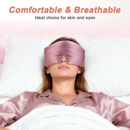 VOCOSTE 22 Momme Pure Silk Sleep Mask with Travel Pouch, 3D Contour Adjustable Blindfold for Side Sleepers, Eyelash Protecting for Natural Lashes & Extensions, Bean Pink