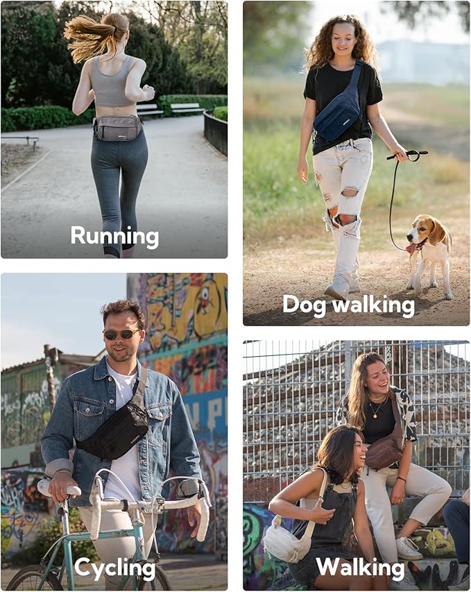 WATERFLY Fanny Pack Waist Packs: Large Crossbody Fanny Packs for Women Men with 5 Zipper Pockets Adjustable Strap Waist Bags Hip Pack for Traveling Cycling Running Hiking-Navy Blue