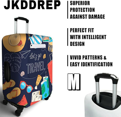World Landmarks Travel Luggage Cover, Travel-Themed Suitcase Protector Stretchable, Washable Travel Suitcase Cover (M for 22-24 Inch Luggage)