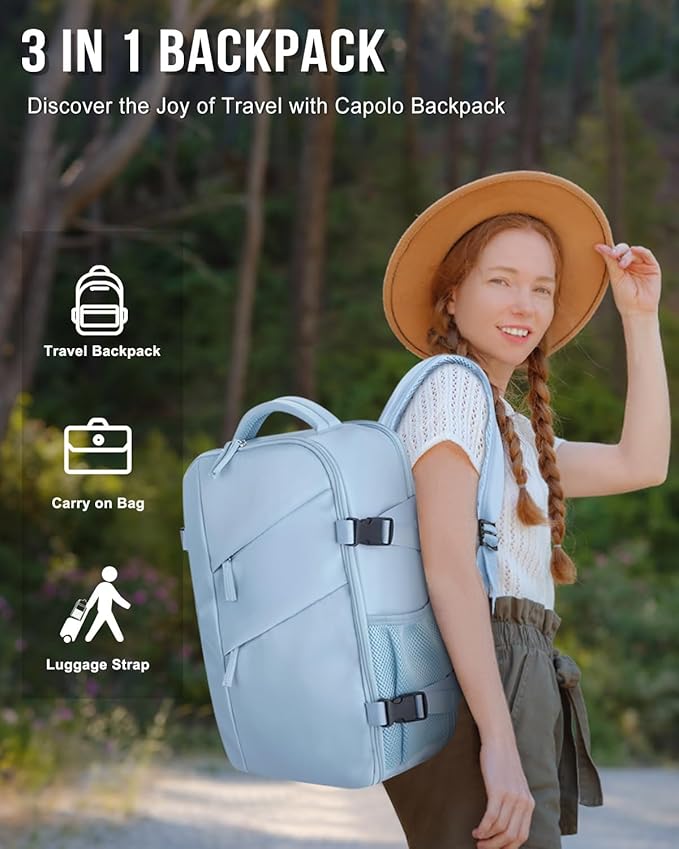 Capolo Travel Backpack for Women Men Waterproof Laptop Backpack Flight Approved Carry On Backpack Overnight Weekender Bag College Bookbag for Business, Work, Traveling Fits 17 '' Laptop,Light Blue