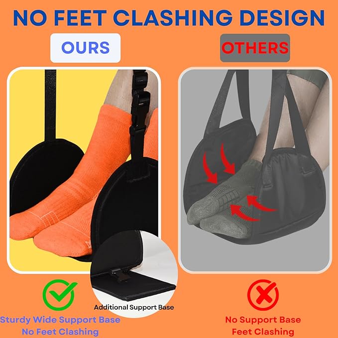 Airplane Foot Hammock 2-Pack, Leg Hammock for Airplane Travel with Rigid Base, Foot Sling for Plane Traveling with Memory Foam, Feet Rest for Long Flight, Travel Leg Rest, Footrest for Kids