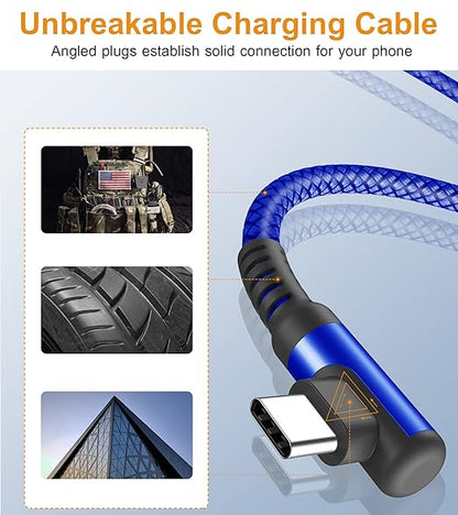 sweguard USB C Cable Right Angle [3Pack, 10FT+6.6FT+3.3FT], 3.1A Fast Charger Cable Nylon Braided Cord for iPhone 17 16 15 Pro Max Plus iPhone Air, Samsung Galaxy S25 S24 S23 S22 S21 Note 20 10,Moto