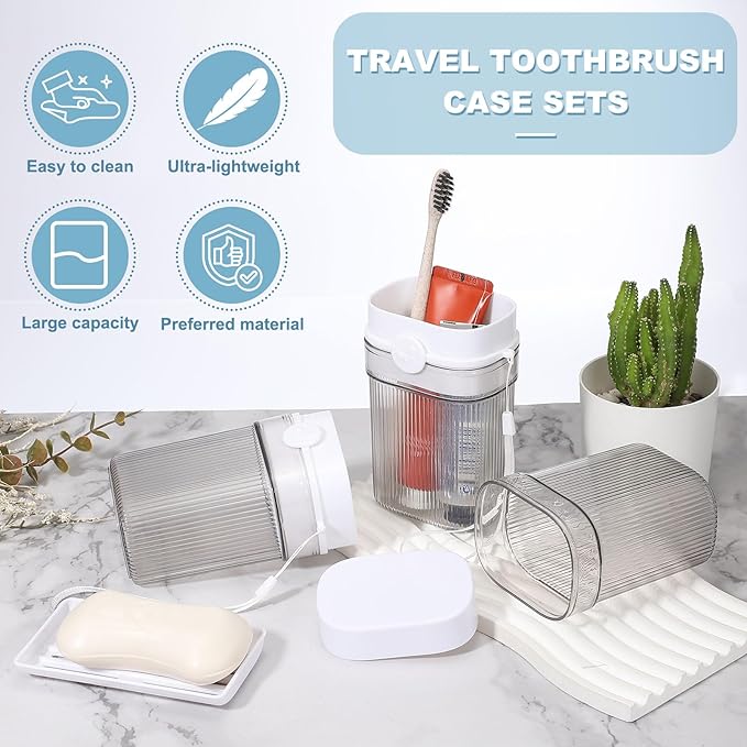 uxcell Travel Toothbrush Case Set, Leakproof Soap Holder with Lid and Portable Travel Toothbrush Holder for Bathroom, Gym, Business Trip, Camping (White)