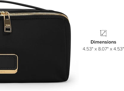 TUMI - Voyageur Dallas Cosmetic Bag - Lay-Flat Travel Makeup Organizer - Packable Travel Kit - Black with Gold Hardware