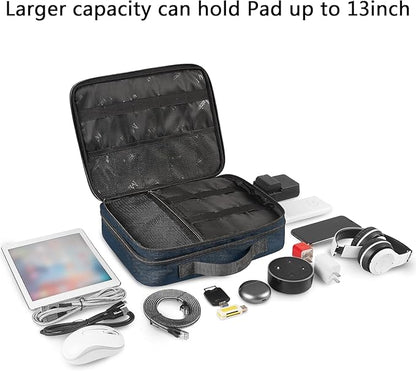 MATEIN Cord Organizer Travel for Men, Large Travel Accessories Changer Case for Cables, Cell Phone and Tablet (Up to 12.9inch), Portable Double Layers Cable Organizer Box, Navy Blue, Tech Gifts