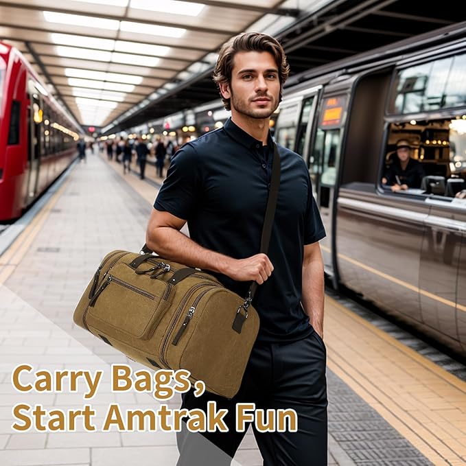 Expandable Canvas Duffel 50cm-58cm, Sturdy Zipper and Reinforced Handles, Lightweight Carry-On Weekender Bag for 3-5 Day Trips, Coffee