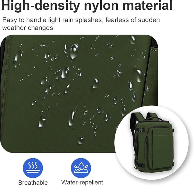 Carry On Travel Backpack with Shoe Compartment Flight Approved Laptop Backpack Expandable Work Business Backpack for Women Men Casual Daypack, Dark Green