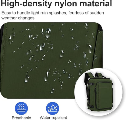 Carry On Travel Backpack with Shoe Compartment Flight Approved Laptop Backpack Expandable Work Business Backpack for Women Men Casual Daypack, Dark Green