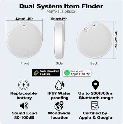Eelexa Smart Tag Tracker, Dual System Air Tracker Tag for iOS and Android, Compatible with Apple Find My or Google Find Hub Smart Keys Finder Item Locator with Waterproof&Light (White-1Pack)