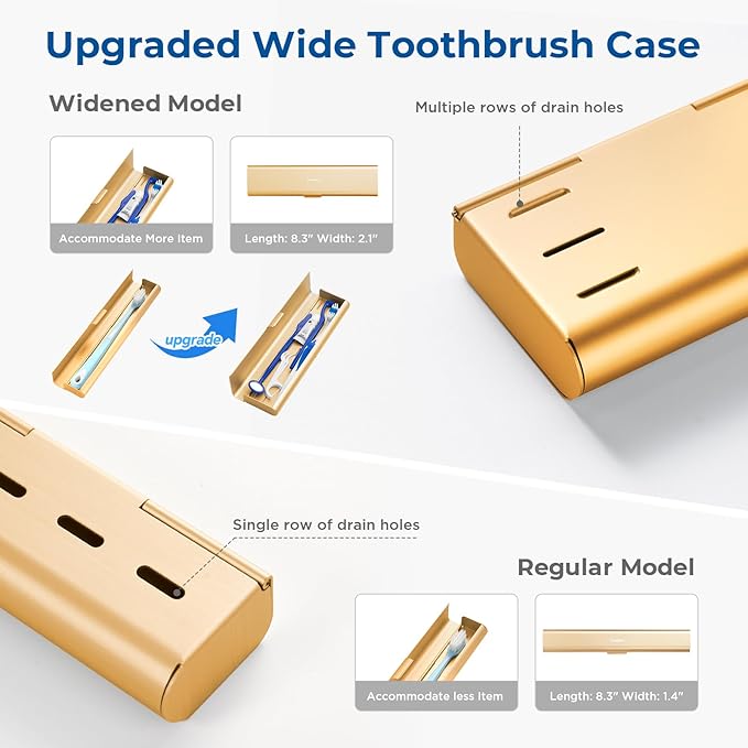Wider Aluminum Toothbrush Travel Case, Portable Travel Toothbrush Holder, Durable Manual Toothbrush Box Container for Traveling, Bathroom, Camping, Business Trip, Gold