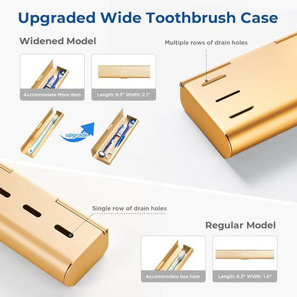 Wider Aluminum Toothbrush Travel Case, Portable Travel Toothbrush Holder, Durable Manual Toothbrush Box Container for Traveling, Bathroom, Camping, Business Trip, Gold