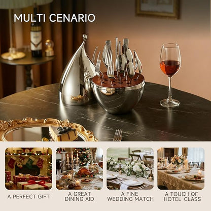 KINGSTONE Silverware Set with Waterdrop Storage Organizer, 20-Piece Forged Flatware Cutlery Set in Gift Box, Premium Stainless Stee Service for 4, Mirror Polished, Ideal for Kitchen, Wedding, Gift