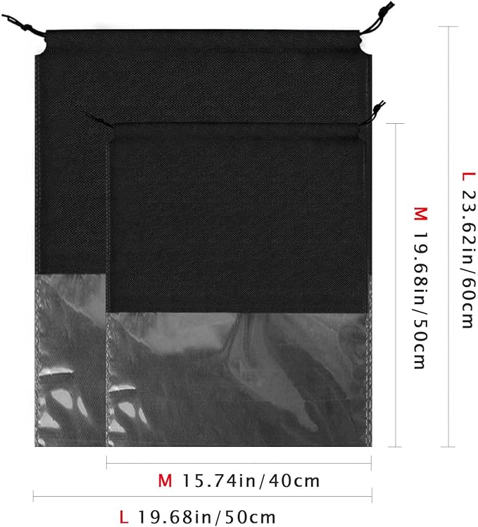 8PCS Dust Bags for Handbags Jumbo Travel Shoe Bags Purses Organizers Storage Bags with Rope Clear Window Dustproof Drawstring Bag Storage Pouch for Men and Women - Black, 23.6 x 19.7 in
