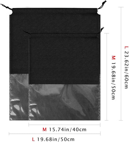 8PCS Dust Bags for Handbags Jumbo Travel Shoe Bags Purses Organizers Storage Bags with Rope Clear Window Dustproof Drawstring Bag Storage Pouch for Men and Women - Black, 19.7 x 15.7 in