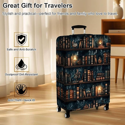 Luggage Cover Protector for 30-32 Inch Suitcases, TSA Approved Elastic Travel Suitcase Covers, Anti-Scratch Washable Luggage Sleeve for Carry On & Checked Bags, Drawn Bookshelv