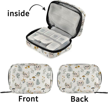 Fustylead Plants Mushrooms Skulls Travel Pill Case Bag with Zipper Weekly Pill Box 8 Compartments 7 Day Personal Pill Case Purse Medicine Case Organizer