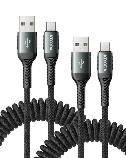 KIYODA USB A to USB C Cable 3FT/6FT, Coiled USB C Cable for Car, 66W USBC Cable Fast Charging 3A USB C iPhone Cable Compatible with iPhone 17/16/15/Samsung Galaxy S20 S10 Plus and More USB C Devices