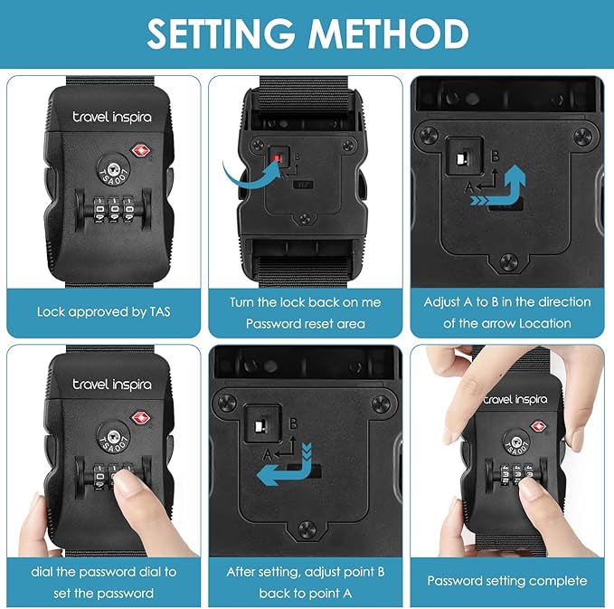 Travel Inspira Luggage Straps for Suitcases with TSA Lock, Protect Your Luggage Anti-Burst, High Visibility Color, Easy to Identify Luggage Adjustable Heavy Duty Belt for 20-32 Inch Suitcases