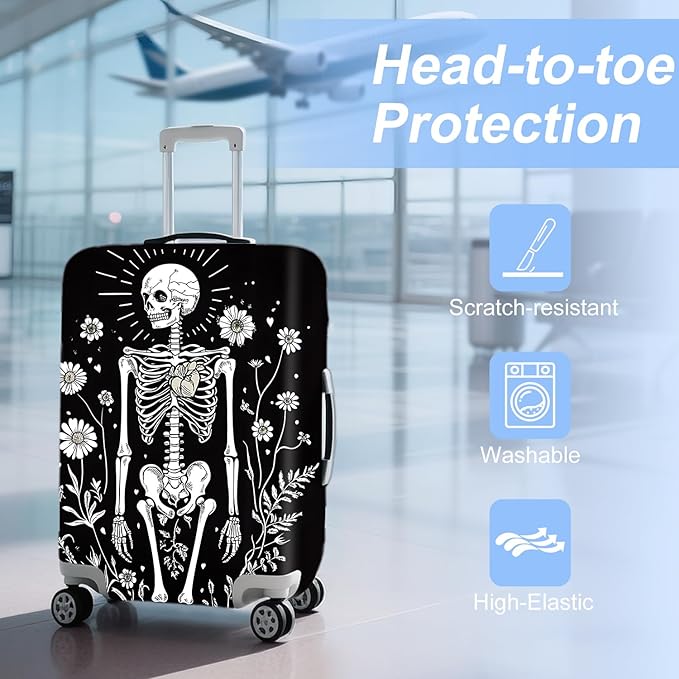 ANNA QUEEN Halloween Skulls Travel Luggage Cover Suitcase Protector Suitcase Cover Halloween Decorations Anti-Scratch,Stretchable Bag Cover Washable Durable Polyester
