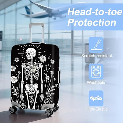 ANNA QUEEN Halloween Skulls Travel Luggage Cover Suitcase Protector Suitcase Cover Halloween Decorations Anti-Scratch,Stretchable Bag Cover Washable Durable Polyester