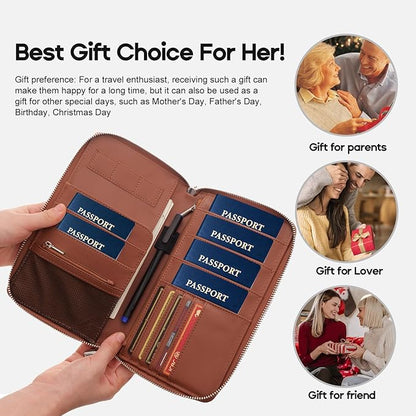 RFID Blocking Family Passport Holder Wallet 6,Premium Leather Travel Document Organizer for Women and Men,Travel Wallet for Credit Card