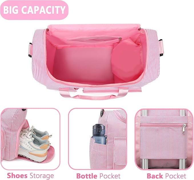 Kids Travel Duffle Bag Dance Bag Gifts for Girls Initial Gym Bag with Shoes Compartment for Women Lightweight Weekender Bags Pink-L