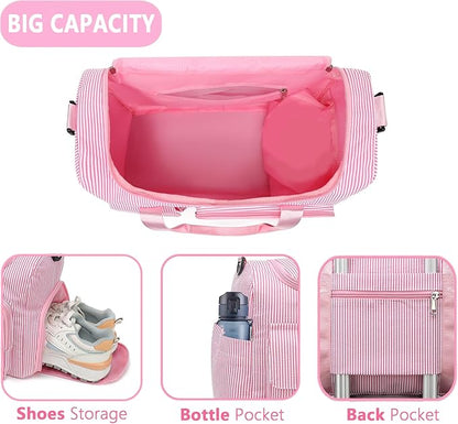 Kids Travel Duffle Bag Dance Bag Gifts for Girls Initial Gym Bag with Shoes Compartment for Women Lightweight Weekender Bags Pink-E