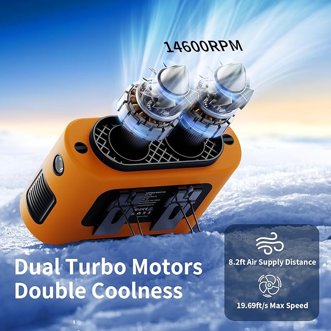 Socool 14500mAh Portable Waist Fan Clip On Wearable Belt Shirt Fan 5 Speeds with Dual Air Outlet & Flashlight Personal Hanging Neck Fans Battery Operated Rechargeable 40H Cooling For Camping Jobsite